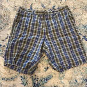 Tommy Bahama Blue Green Plaid Linen Silk Chino Shorts